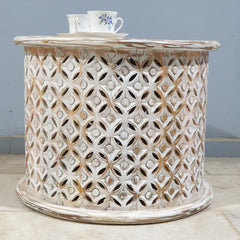 Bristol Indian Solid Mango Wood Round Coffee Table Whitewash C86