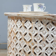 Bristol Indian Solid Mango Wood Round Coffee Table Whitewash C86