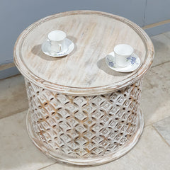 Bristol Indian Solid Mango Wood Round Coffee Table Whitewash C86