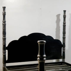Colonial Handmade Carved Solid Wood 4 Post Queen Size Bed Black