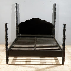 Colonial Handmade Carved Solid Wood 4 Post Queen Size Bed Black