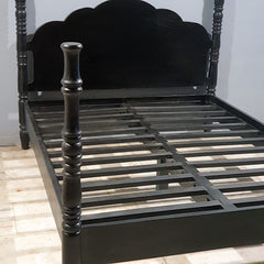 Colonial Handmade Carved Solid Wood 4 Post Queen Size Bed Black