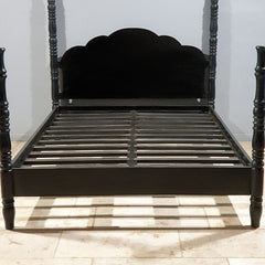 Colonial Handmade Carved Solid Wood 4 Post Queen Size Bed Black