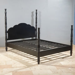 Colonial Handmade Carved Solid Wood 4 Post Queen Size Bed Black