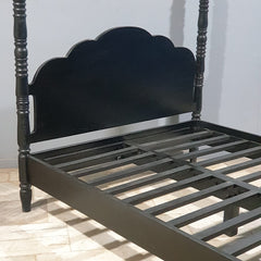 Colonial Handmade Carved Solid Wood 4 Post Queen Size Bed Black