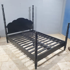 Colonial Handmade Carved Solid Wood 4 Post Queen Size Bed Black