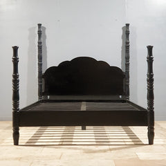 Colonial Handmade Carved Solid Wood 4 Post Queen Size Bed Black