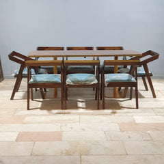 Metal Pedestal With Wooden Top Dining Table Set 15