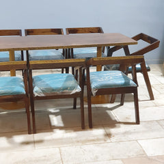 Metal Pedestal With Wooden Top Dining Table Set 15