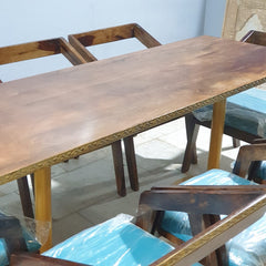 Metal Pedestal With Wooden Top Dining Table Set 15