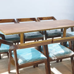 Metal Pedestal With Wooden Top Dining Table Set 15