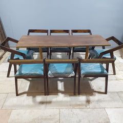 Metal Pedestal With Wooden Top Dining Table Set 15