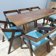 Metal Pedestal With Wooden Top Dining Table Set 15