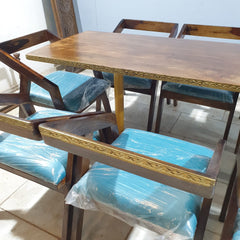 Metal Pedestal With Wooden Top Dining Table Set 15