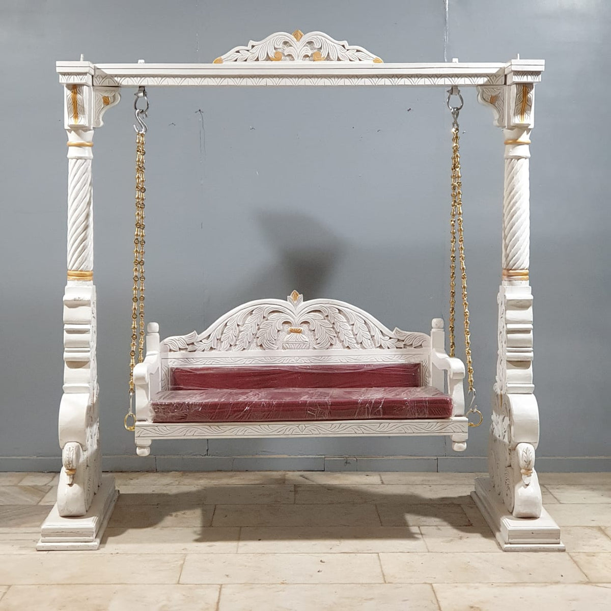 Indian Furniture Hand Carved Solid Hard Wood Swing Set