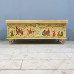 Indian Mughal Hand Painted Solid Wood Trunk Blanket Box Chest C21