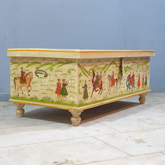 Indian Mughal Hand Painted Solid Wood Trunk Blanket Box Chest C21