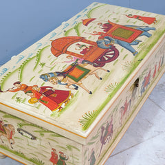 Indian Mughal Hand Painted Solid Wood Trunk Blanket Box Chest C21