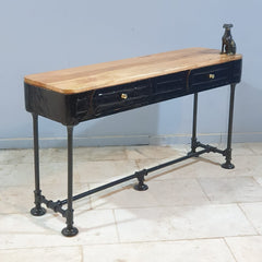 Industrial Pipe Fittings Slim 2 Drawers Sofa Console Table Steampunk