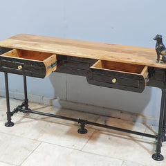 Industrial Pipe Fittings Slim 2 Drawers Sofa Console Table Steampunk