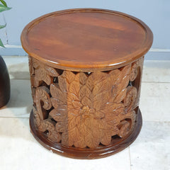 Hand Carved Indian Mango Wood Round Coffee Table 60X60X50CM
