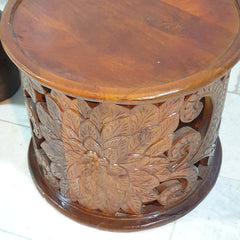 Hand Carved Indian Mango Wood Round Coffee Table 60X60X50CM