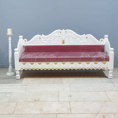 Mughal Garden Hand Carved 3 Seater Sofa Daybed White 180x60x85 cm