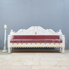 Mughal Garden Hand Carved 3 Seater Sofa Daybed White 180x60x85 cm