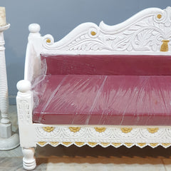 Mughal Garden Hand Carved 3 Seater Sofa Daybed White 180x60x85 cm