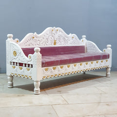 Mughal Garden Hand Carved 3 Seater Sofa Daybed White 180x60x85 cm