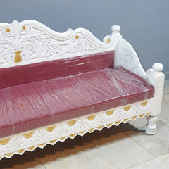 Mughal Garden Hand Carved 3 Seater Sofa Daybed White 180x60x85 cm