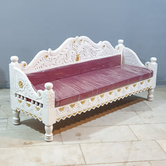 Mughal Garden Hand Carved 3 Seater Sofa Daybed White 180x60x85 cm