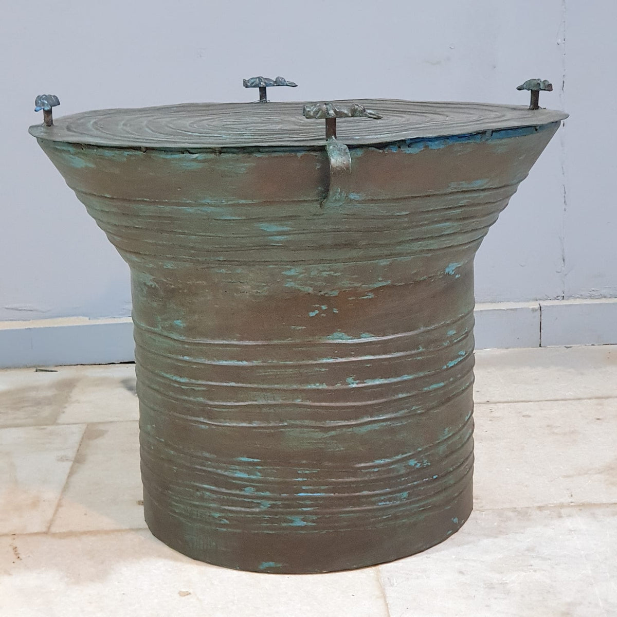 Authentic Vintage Iron Drum Coffee Table 59 x 59 x 47 cm