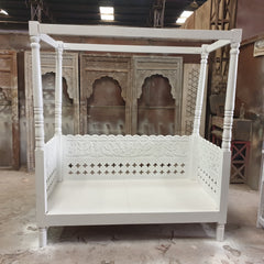 Hand Carved Solid Wood Daybed Whitewash 188 x101 x210 cm