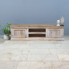 Reclaimed Boat Wood Carved Panel Entertainment Unit TV Stand 180X40X50 CM
