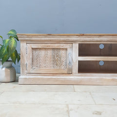 Reclaimed Boat Wood Carved Panel Entertainment Unit TV Stand 180X40X50 CM