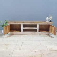 Reclaimed Boat Wood Carved Panel Entertainment Unit TV Stand 180X40X50 CM