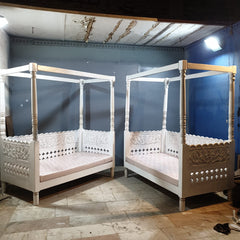 Hand Carved Solid Wood Daybed Whitewash 188 x101 x210 cm