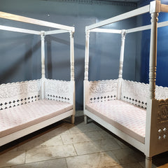 Hand Carved Solid Wood Daybed Whitewash 188 x101 x210 cm