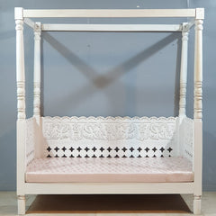 Hand Carved Solid Wood Daybed Whitewash 188 x101 x210 cm