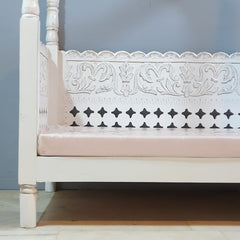 Hand Carved Solid Wood Daybed Whitewash 188 x101 x210 cm