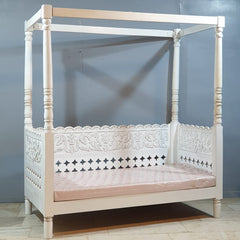 Hand Carved Solid Wood Daybed Whitewash 188 x101 x210 cm