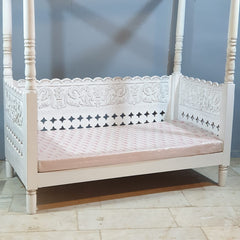 Hand Carved Solid Wood Daybed Whitewash 188 x101 x210 cm