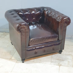 CHESTERFIELD Aged Leather Couch Lounge Single Seat Sofa