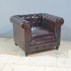 CHESTERFIELD Aged Leather Couch Lounge Single Seat Sofa