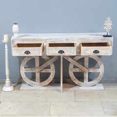 Indian Handmade Carved Solid Hard Wood Mehrab Style Console Hall Table with Drawers White 150x40x85Cm