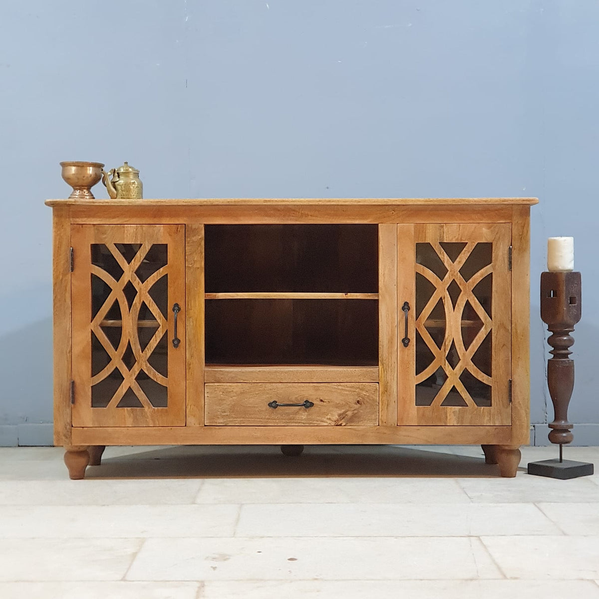 French Arch Style Hand Carved Solid Wood TV Unit 66