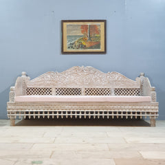 Mughal Garden Hand Carved Balinese Daybed Whitewash 210X95X90 cm