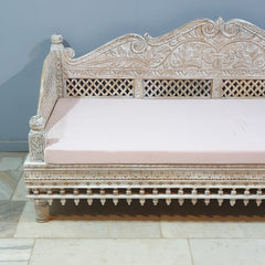 Mughal Garden Hand Carved Balinese Daybed Whitewash 210X95X90 cm