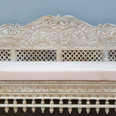 Mughal Garden Hand Carved Balinese Daybed Whitewash 210X95X90 cm